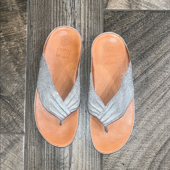 FitFlop Silver and Tan Slide Sandals - Picture 3 of 5